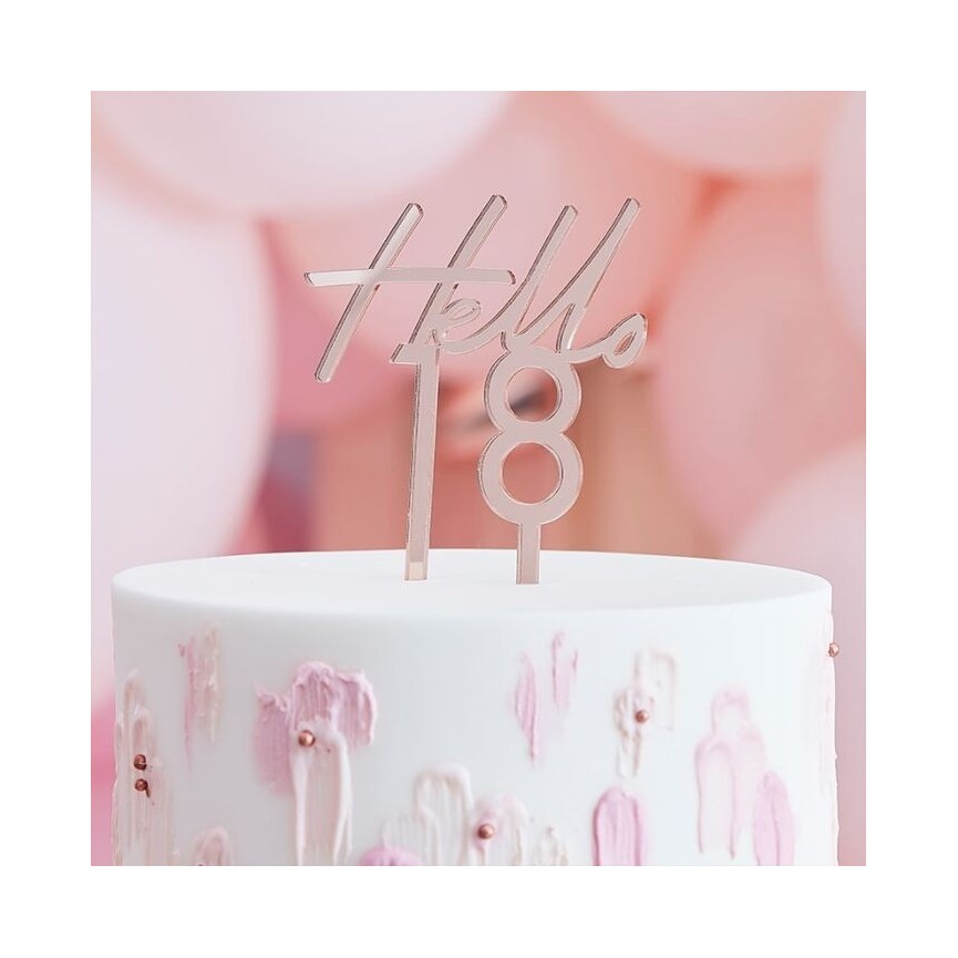 Hello 18 Rose Gold Cake Topper