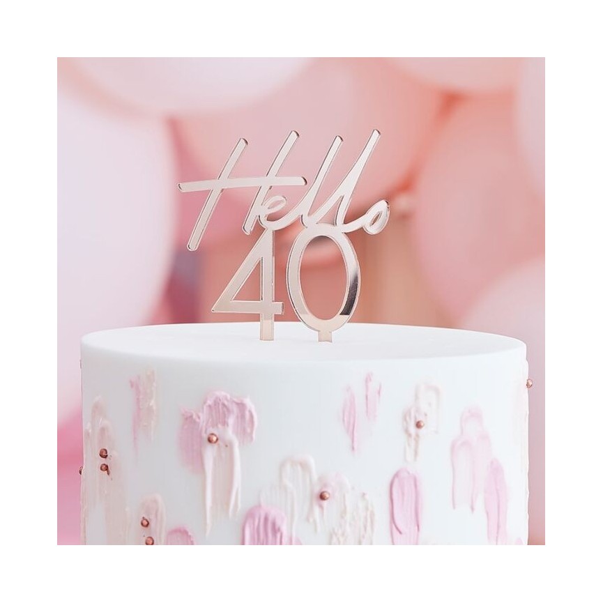 Hello 40 Rose Gold Cake Topper