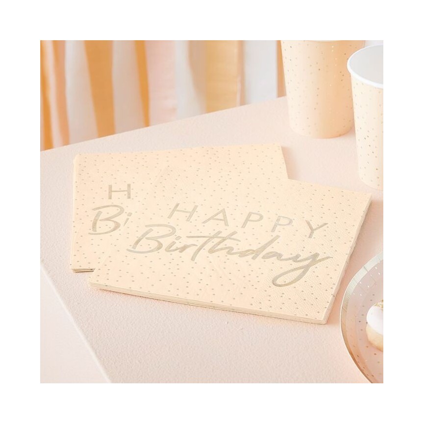 Peach Gold Foiled Happy Birthday Napkins