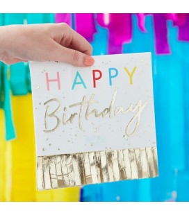 Rainbow Happy Birthday Fringed Gold Napkins