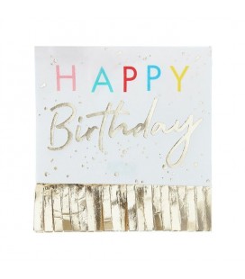 Rainbow Happy Birthday Fringed Gold Napkins