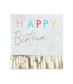 Serviettes Arc-en-Ciel Happy Birthday avec Franges Dorées