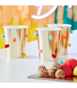 Gobelets Or avec Pompons Arc-en-Ciel