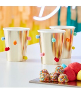Gold Cups with Rainbow Pom Pom