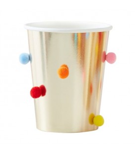 Gold Cups with Rainbow Pom Pom
