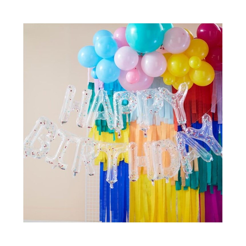 Rainbow Confetti Happy Birthday Bunting Balloons
