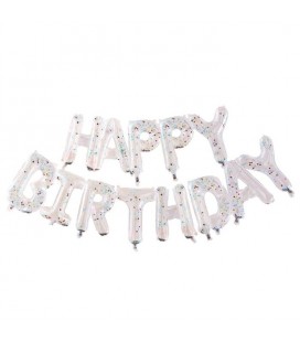 Rainbow Confetti Happy Birthday Bunting Balloons