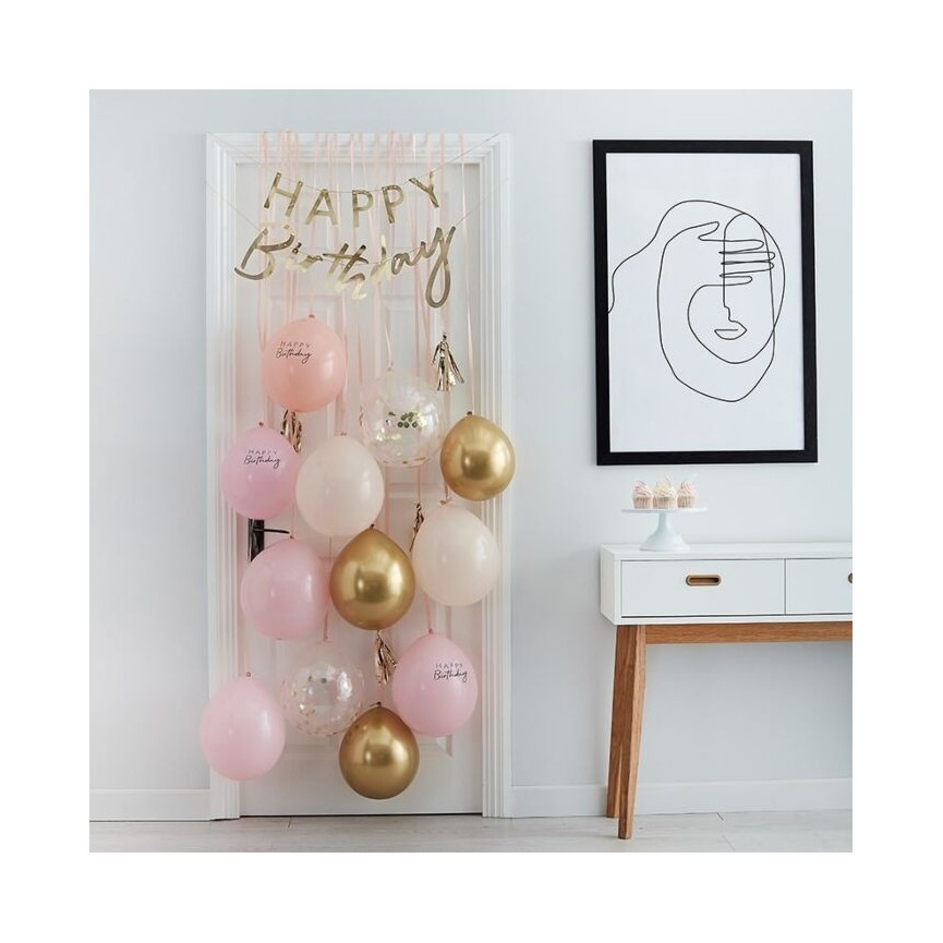 Pink & Gold Happy Birthday Balloon Door Kit Pink & Gold Happy Birthday Balloon Door Kit