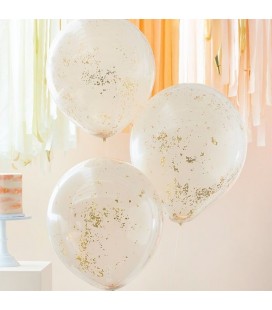 3 Peach with Rose Gold Micro Confetti Balloons