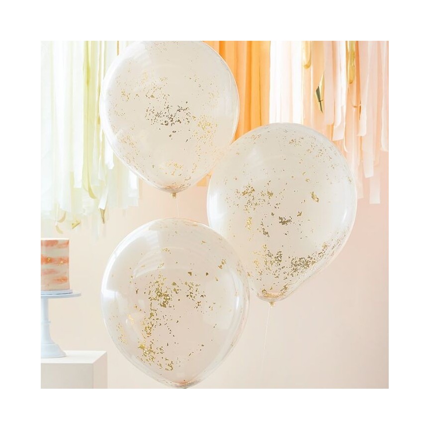 3 Peach with Rose Gold Micro Confetti Balloons