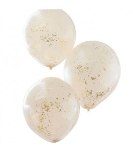 3 Peach with Rose Gold Micro Confetti Balloons