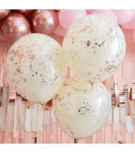 3 Cream with Rose Gold Micro Confetti Balloons