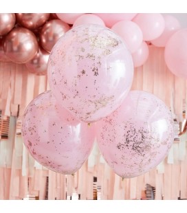 3 Pink with Rose Gold Micro Confetti Balloons
