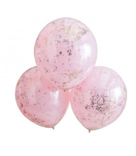 3 Pink with Rose Gold Micro Confetti Balloons