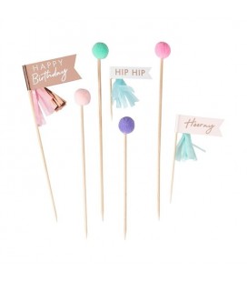 Happy Birthday Pom Pom Cake Toppers