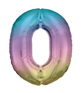 Pastel Rainbow Foil Ballon Number 0