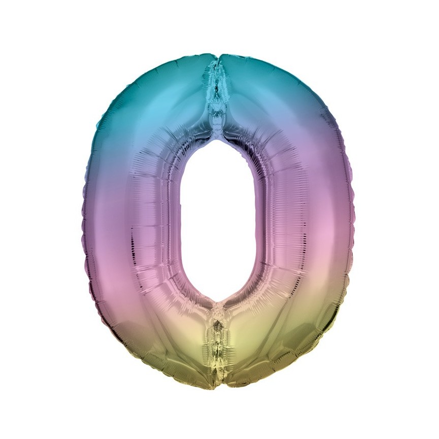 Pastel Rainbow Foil Ballon Number 0