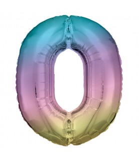 Pastel Rainbow Foil Ballon Number 0