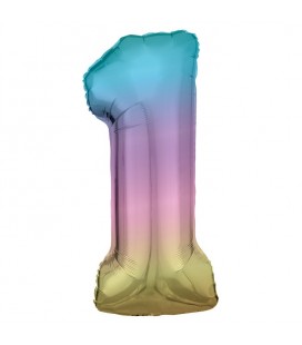 Pastel Regenbogen Folienballon Nummer 1