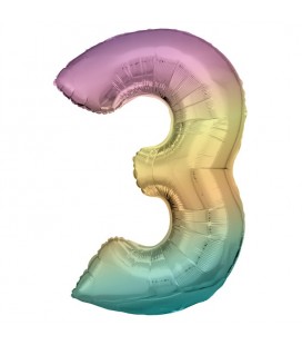 Pastel Regenbogen Folienballon Nummer 3