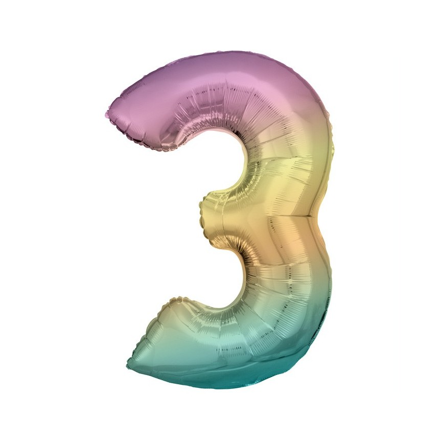 Pastel Rainbow Foil Ballon Number 3