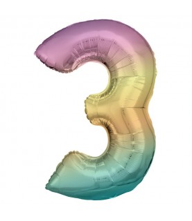 Pastel Rainbow Foil Ballon Number 3