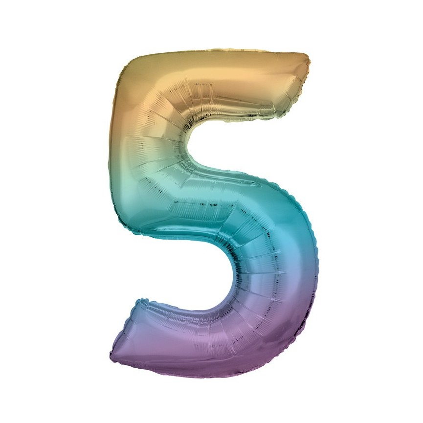 Pastel Rainbow Foil Ballon Number 5