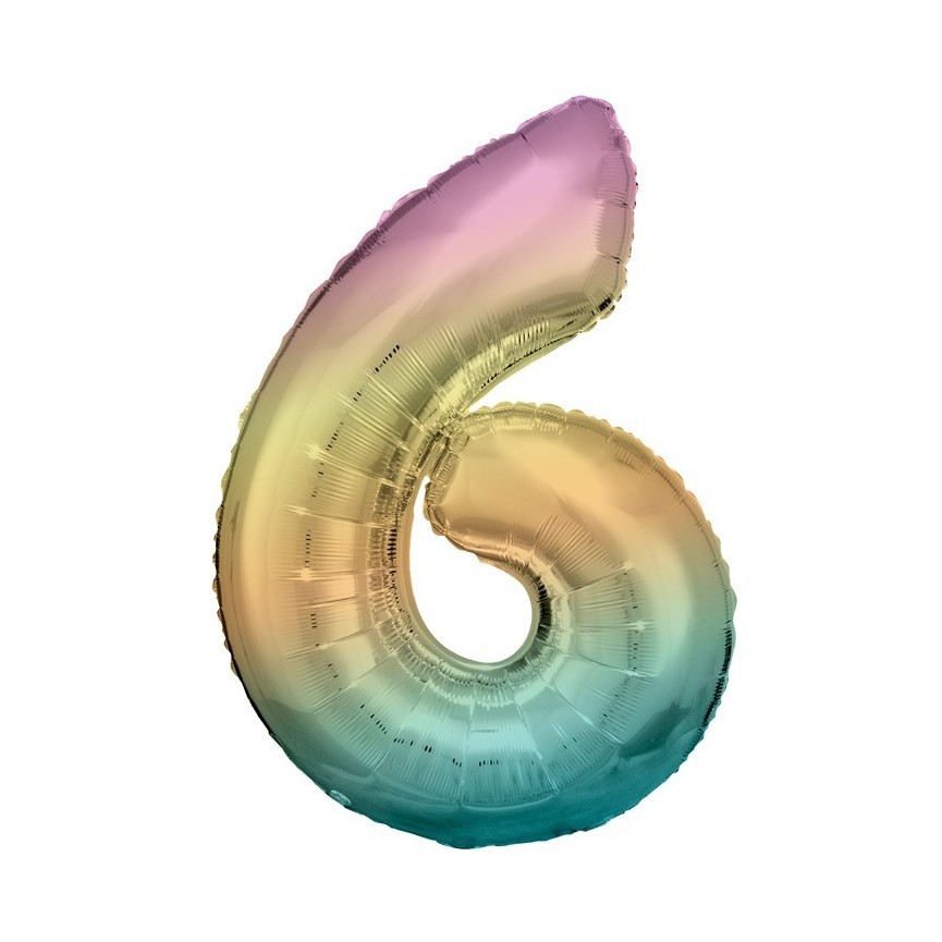 Pastel Rainbow Foil Ballon Number 6