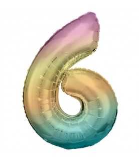 Pastel Rainbow Foil Ballon Number 6