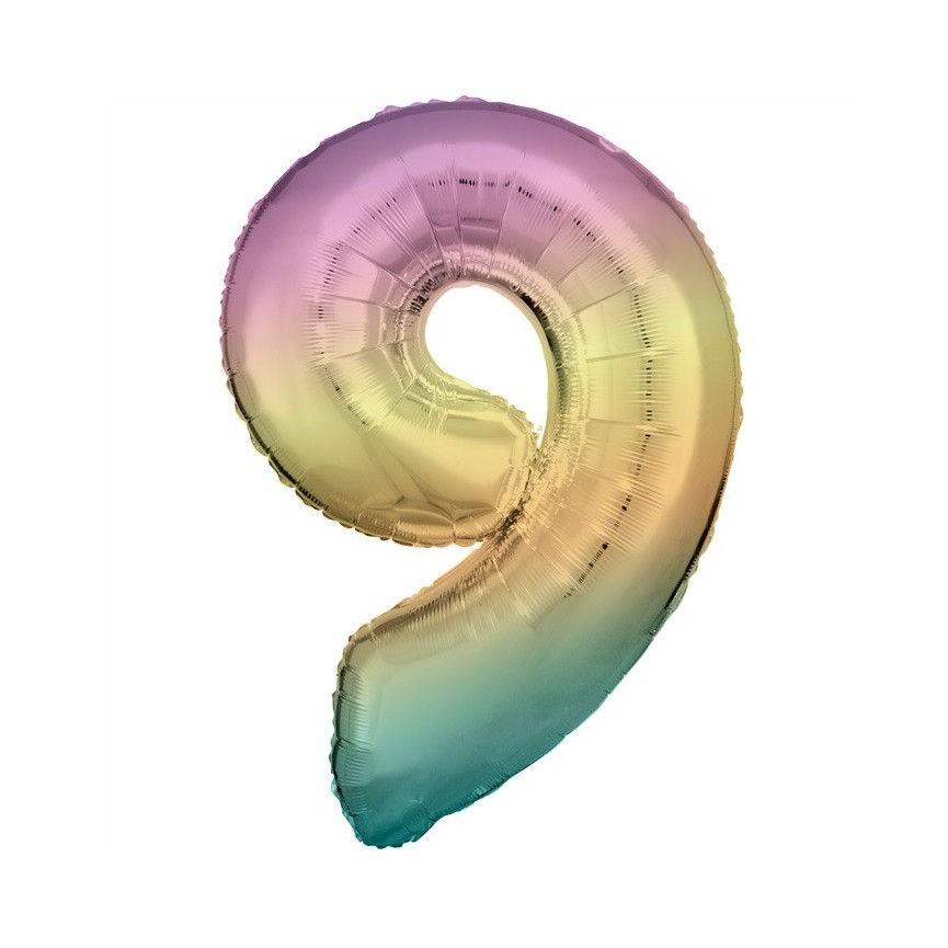 Pastel Rainbow Foil Ballon Number 9