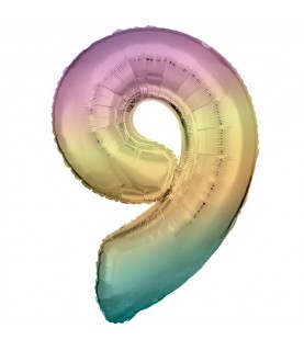 Pastel Rainbow Foil Ballon Number 9