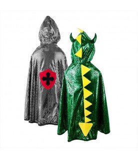 Cape Réversible Dragon Chevalier Vert/Argent 5-6 ans