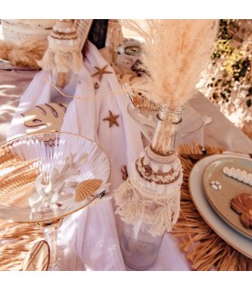 Glass Bottle with Seashells and Pompoms