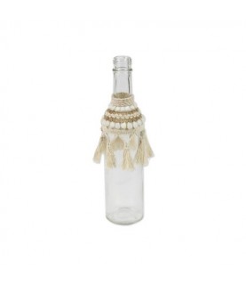 Glass Bottle with Seashells and Pompoms