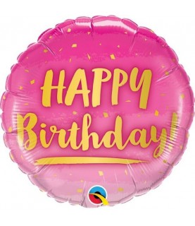 Ballon Alu Gold & Pink Happy Birthday