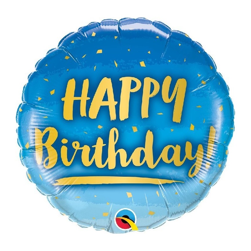 Foil Happy Birthday Gold & Blue Balloon