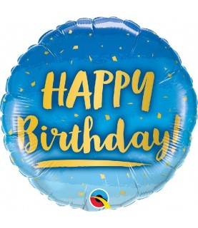 Foil Happy Birthday Gold & Blue Balloon