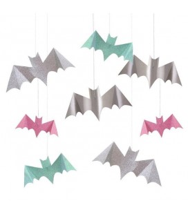 Pastel Halloween Glitter Hanging Bats