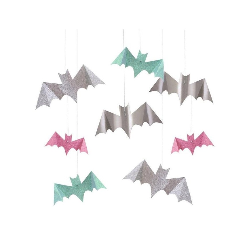 Pastel Halloween Glitter Hanging Bats