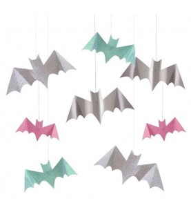 Pastel Halloween Glitter Hanging Bats