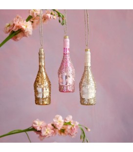 3 Champagne Bottle Christmas Ornements