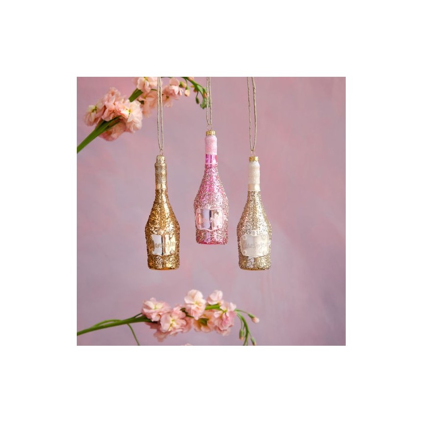 3 Champagne Bottle Christmas Ornements