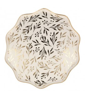 8 Grandes Assiettes Feuilles dorées