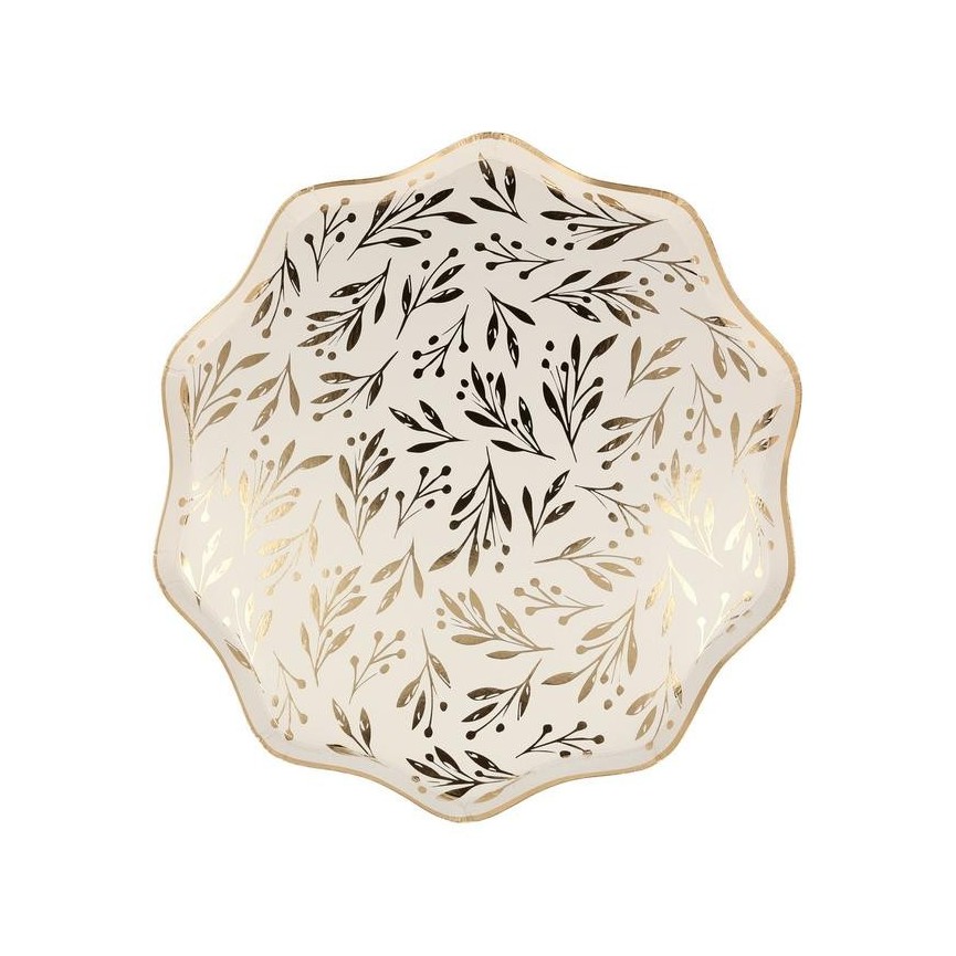 8 Grandes Assiettes Feuilles dorées