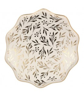 8 Grandes Assiettes Feuilles dorées