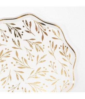 8 Grandes Assiettes Feuilles dorées