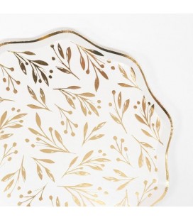 8 Petites Assiettes Feuilles Dorées