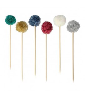 6 Metallic Pompom Cake Toppers