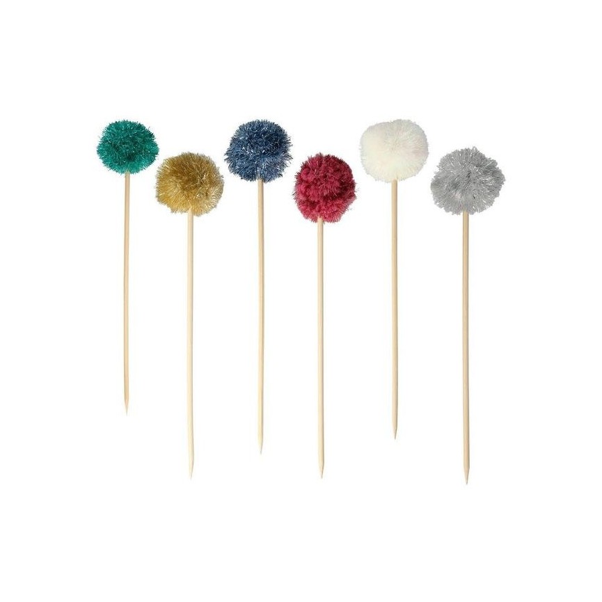 6 Metallic Pompom Cake Toppers