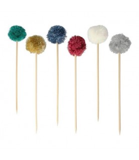 6 Metallic Pompom Cake Toppers